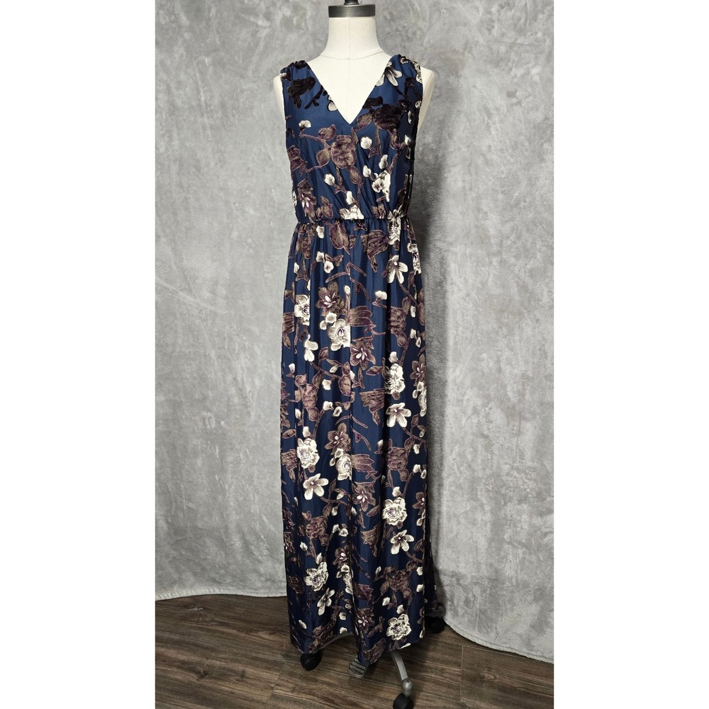 Fervour Navy Blue Whimsigoth Burnout Velvet Floral Maxi Dark Romantic Sz Small